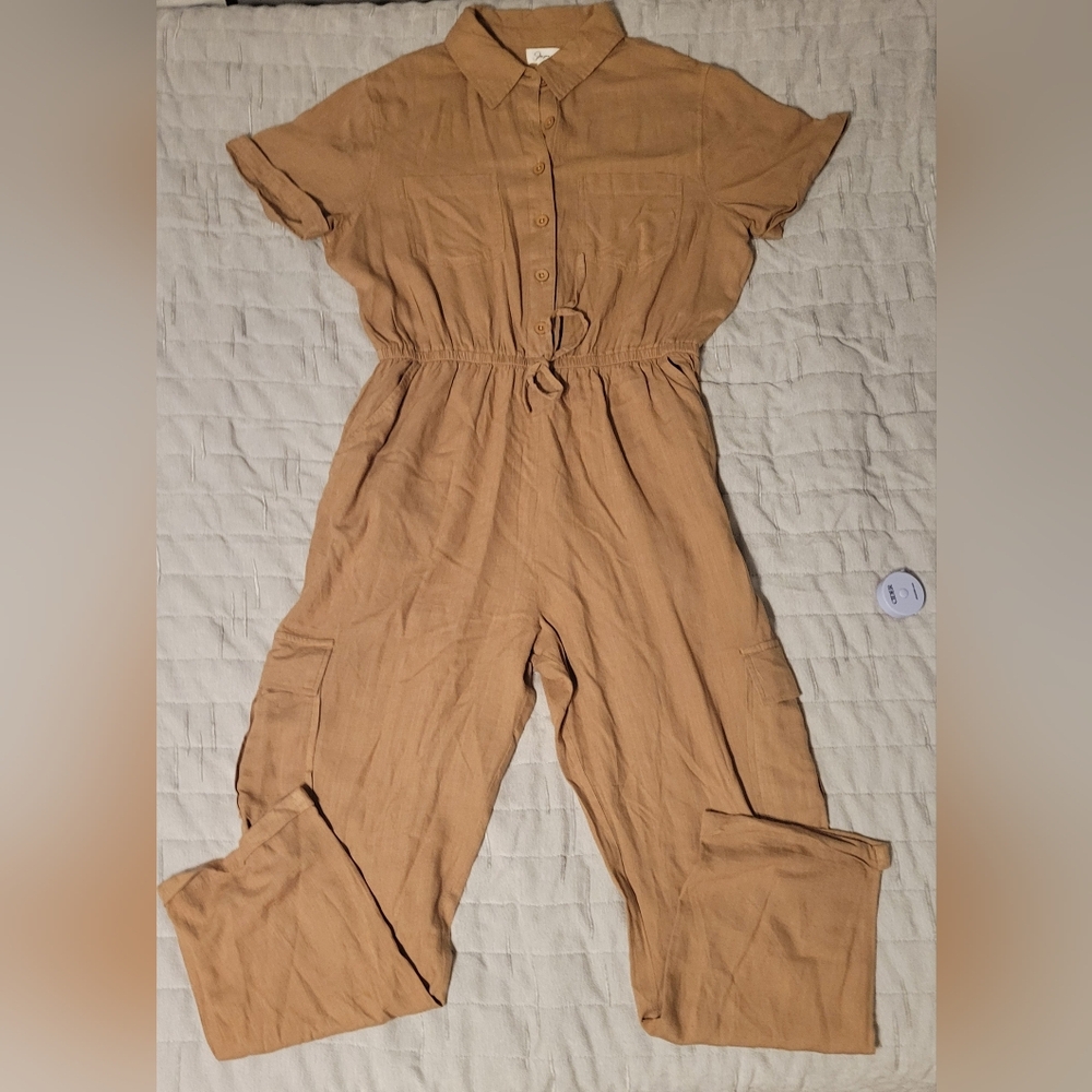 Japna Camel Button-Up Jumpsuit
